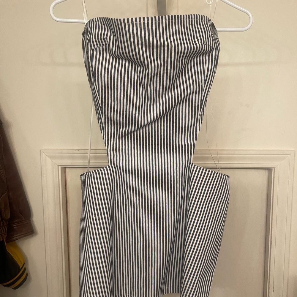 Blue/White striped cut out dress